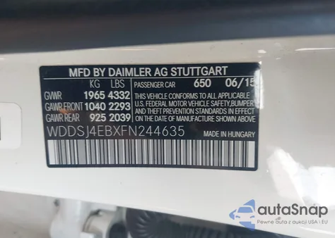 2015 Mercedes-Benz Cla 250 from USA, damaged, VIN WDDSJ4EBXFN244635